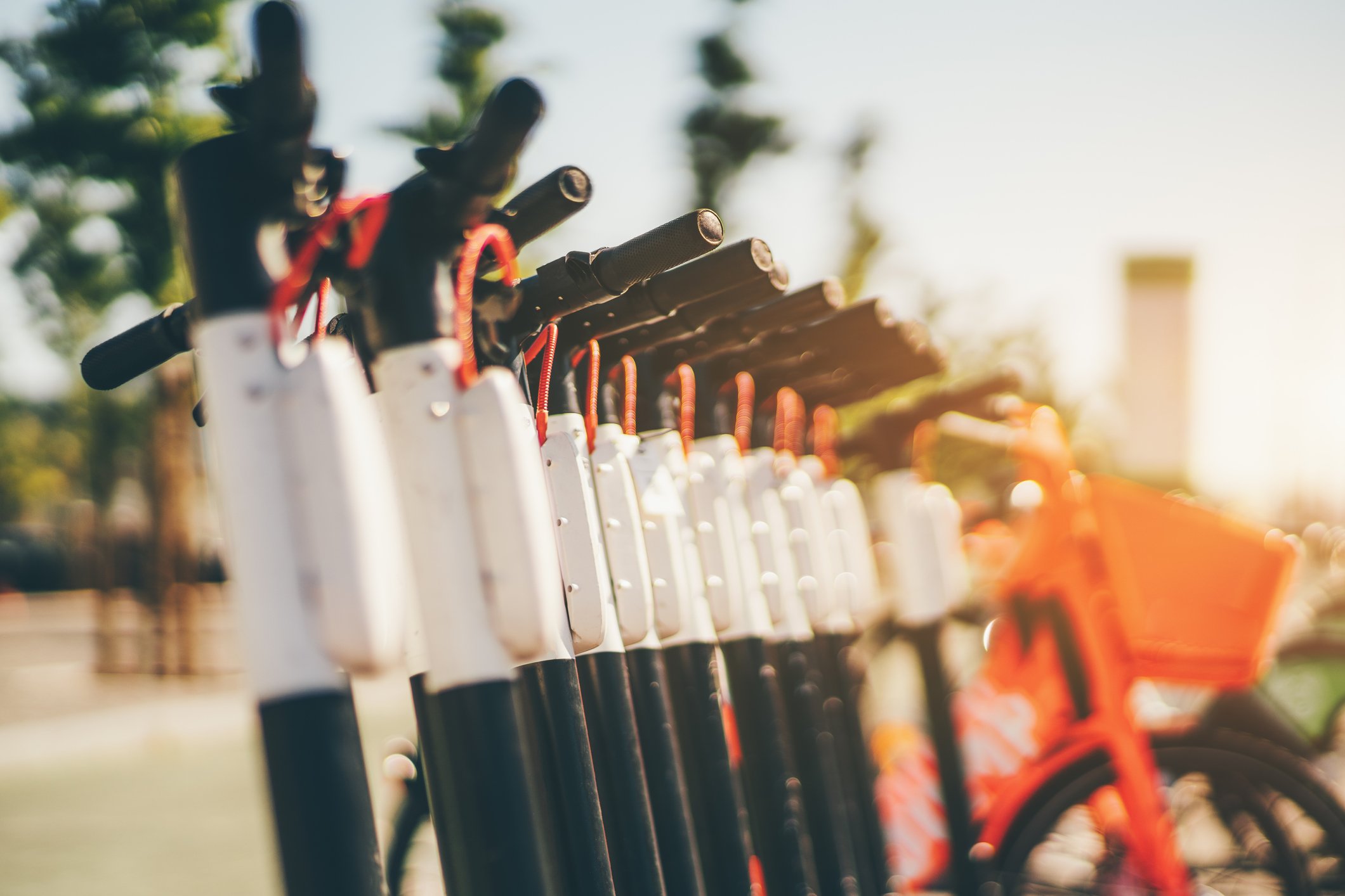 E-Scooters lined up on an Abu Dhabi road